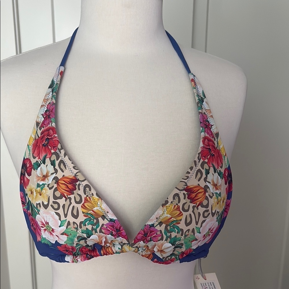 Johnny Was Multi-Color Iva Halter Bikini Top. NWT. Sz med.